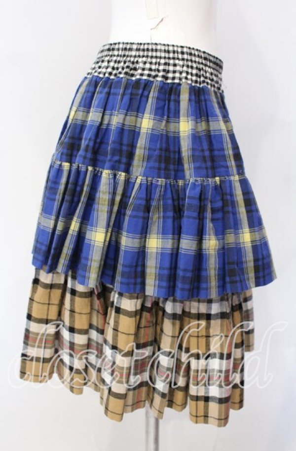 画像3: ヴィヴィアンウエストウッド 中古 / トリプルチェックブロッキング ミニスカート 00 ブルー×ベージュ  O-25-09-21-055-sk-IG-OS (3)