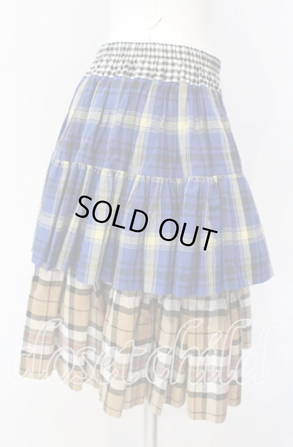 画像3: ヴィヴィアンウエストウッド 中古 / トリプルチェックブロッキング ミニスカート 00 ブルー×ベージュ  O-25-09-21-055-sk-IG-ZH (3)