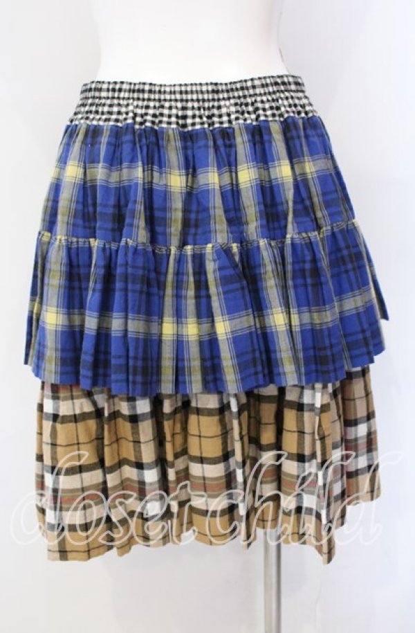 画像4: ヴィヴィアンウエストウッド 中古 / トリプルチェックブロッキング ミニスカート 00 ブルー×ベージュ  O-25-09-21-055-sk-IG-OS (4)