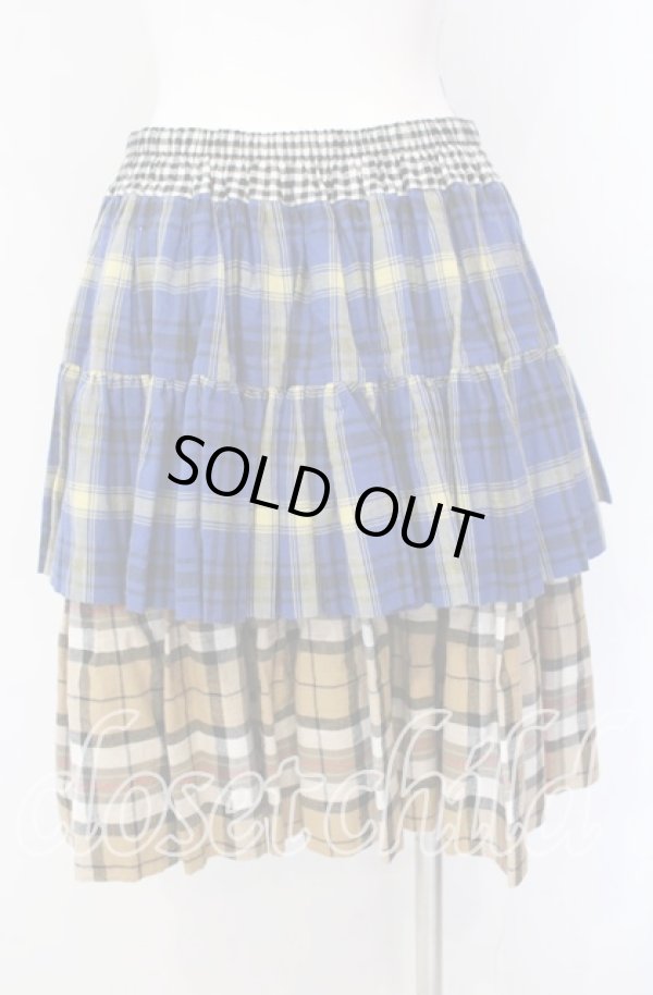 画像4: ヴィヴィアンウエストウッド 中古 / トリプルチェックブロッキング ミニスカート 00 ブルー×ベージュ  O-25-09-21-055-sk-IG-ZH (4)