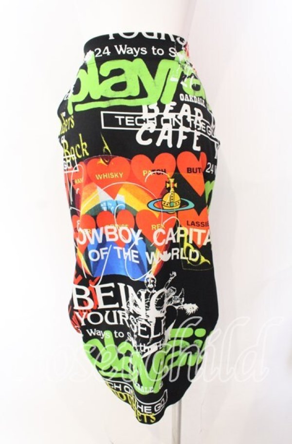 画像4: ヴィヴィアンウエストウッド 中古 / MEANINGLESS Pleat Skirt スカート S ブラック×マルチ  O-25-09-21-060-sk-IG-OS (4)