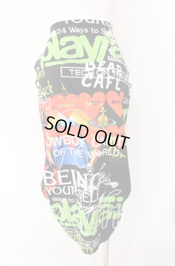 画像4: ヴィヴィアンウエストウッド 中古 / MEANINGLESS Pleat Skirt スカート S ブラック×マルチ  O-25-09-21-060-sk-IG-ZH (4)