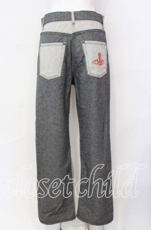 画像4: ヴィヴィアンウエストウッド 中古 / バイカラーデニムパンツ 01 グレー  O-25-09-21-063-pa-IG-OS (4)