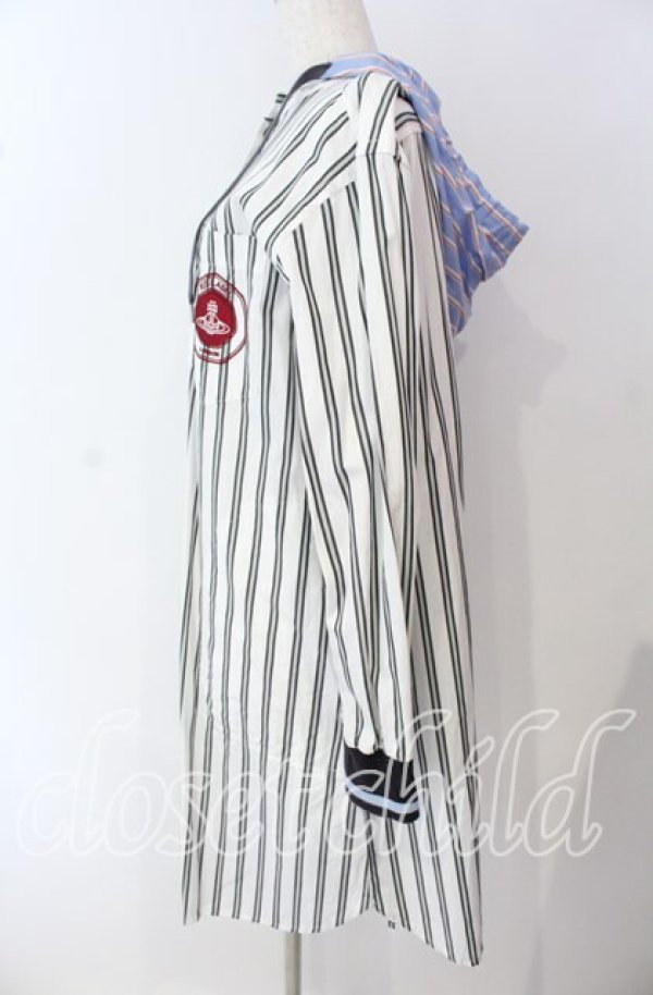 画像3: ヴィヴィアンウエストウッド 中古 / リブブロッキングストライプシャツワンピ 00 オフ×サックス  O-25-09-21-076-op-IG-OS (3)