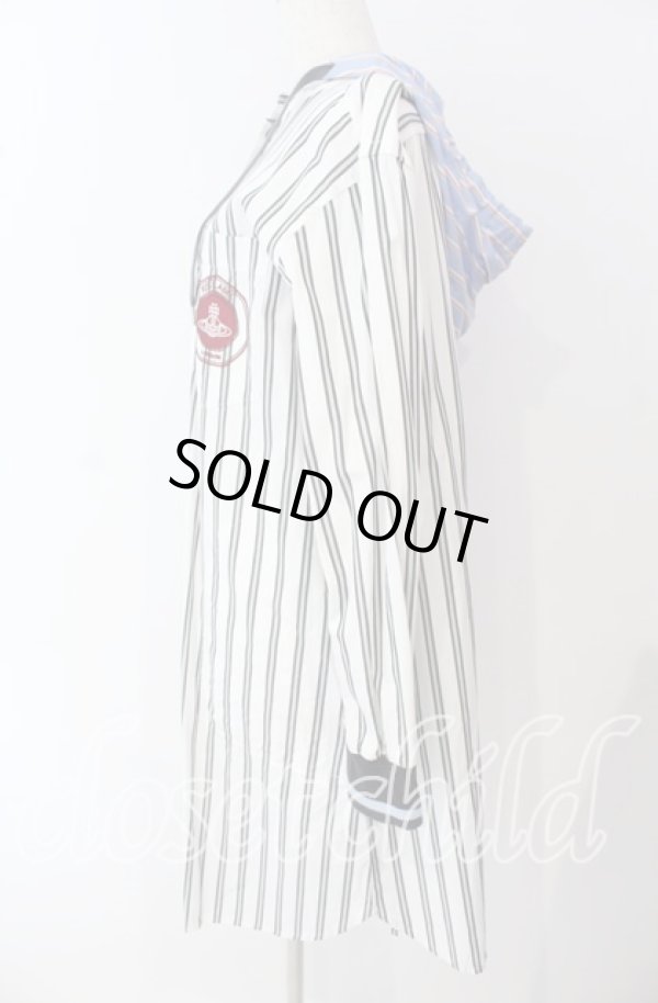 画像3: ヴィヴィアンウエストウッド 中古 / リブブロッキングストライプシャツワンピ 00 オフ×サックス  O-25-09-21-076-op-IG-ZH (3)
