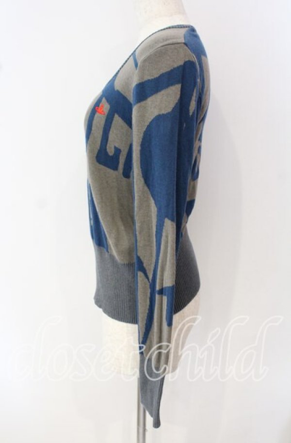 画像3: ヴィヴィアンウエストウッド 中古 / CHOICE 単色オーブ刺繍ニット 2 グレー×ブルー  O-25-09-21-080-to-IG-OS (3)