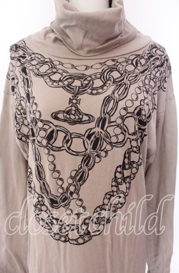 画像2: ヴィヴィアンウエストウッド 中古 / ネックレスプリントハイネックワンピース 2 ベージュ  O-25-09-21-009-op-IG-OS (2)