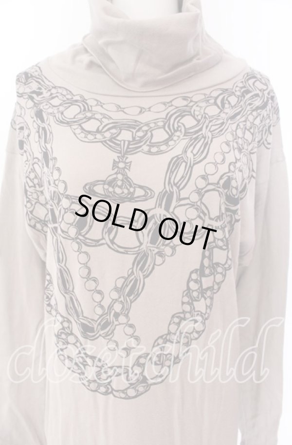 画像2: ヴィヴィアンウエストウッド 中古 / ネックレスプリントハイネックワンピース 2 ベージュ  O-25-09-21-009-op-IG-OS (2)