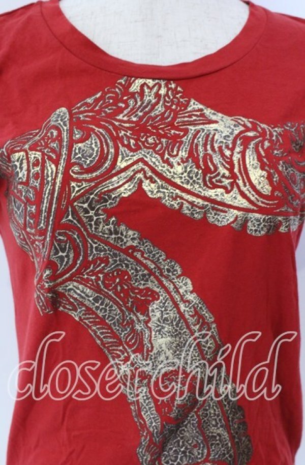 画像2: ヴィヴィアンウエストウッド 中古 / フレームプリントTシャツ 2 レッド×ゴールド  O-25-09-21-093-ts-IG-OS (2)