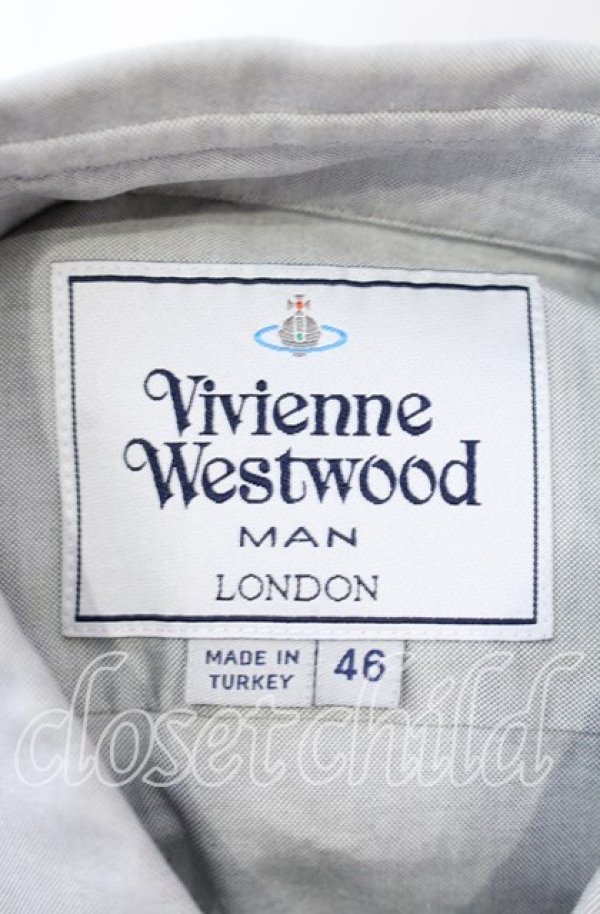 画像6: ヴィヴィアンウエストウッド MAN 中古 / 銀オーブ刺繍ボタンダウンシャツ 46 ライトグレー  O-25-09-21-001-bl-YM-ZH (6)