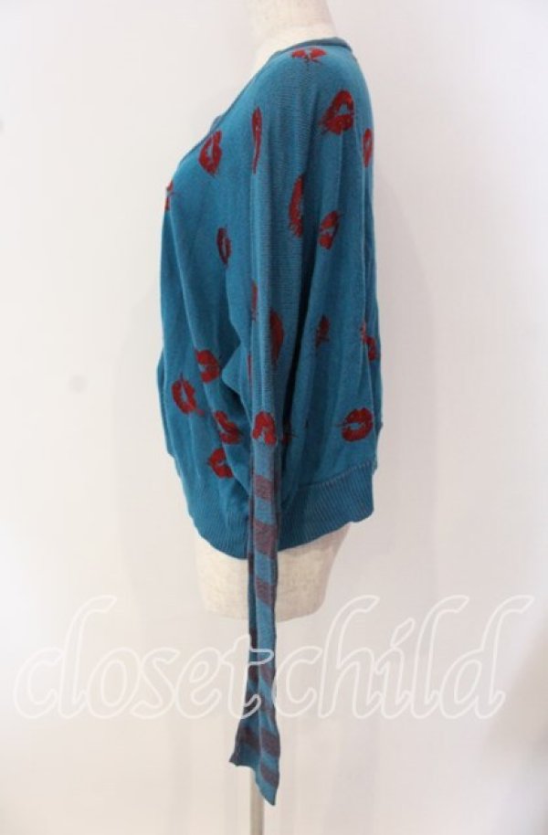 画像4: ヴィヴィアンウエストウッド 中古 / リップ総柄ショートカーディガン 2 ターコイズ  O-25-09-21-094-to-YM-OS (4)