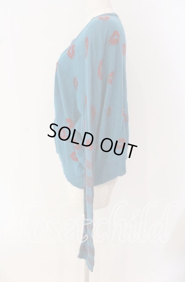 画像4: ヴィヴィアンウエストウッド 中古 / リップ総柄ショートカーディガン 2 ターコイズ  O-25-09-21-094-to-YM-ZH (4)