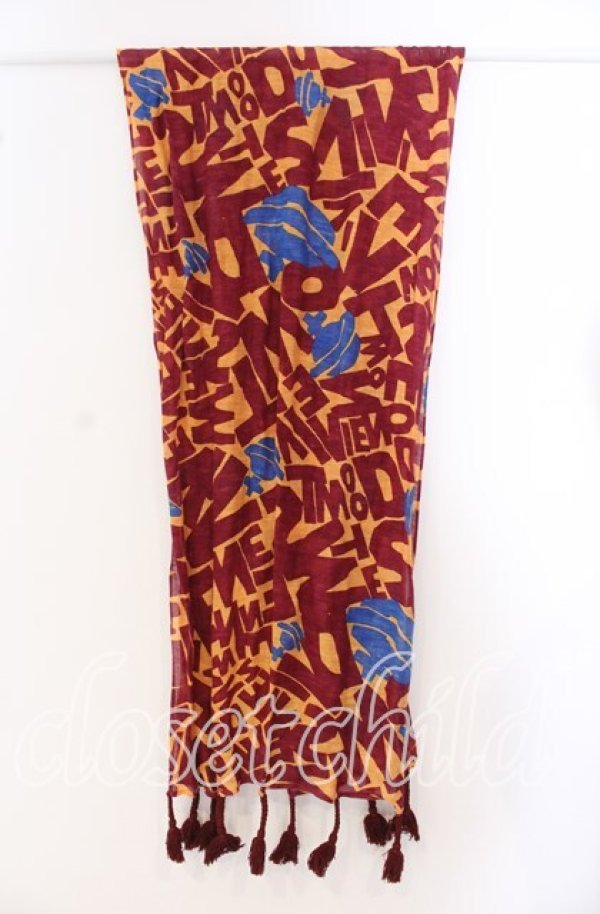 画像2: ヴィヴィアンウエストウッド 中古 / CUTOUT PAPERプリントストール  オレンジ×ボルドー×ブルー  O-25-09-21-101-gd-YM-OS (2)