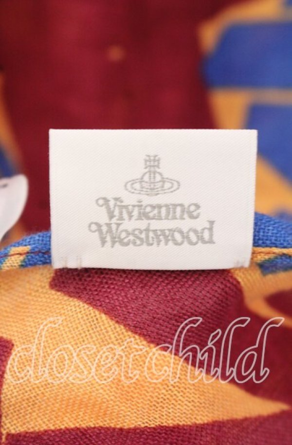 画像3: ヴィヴィアンウエストウッド 中古 / CUTOUT PAPERプリントストール  オレンジ×ボルドー×ブルー  O-25-09-21-101-gd-YM-OS (3)