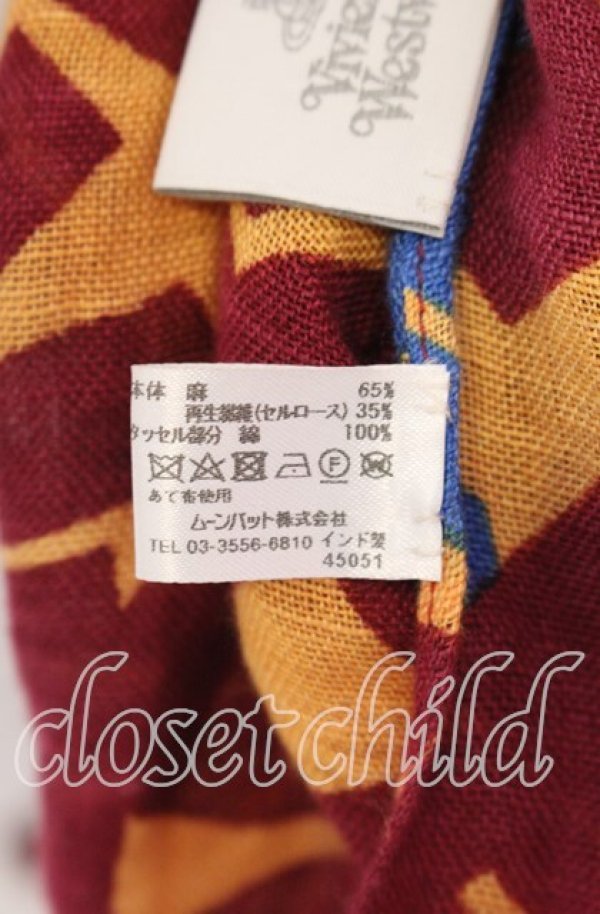 画像4: ヴィヴィアンウエストウッド 中古 / CUTOUT PAPERプリントストール  オレンジ×ボルドー×ブルー  O-25-09-21-101-gd-YM-OS (4)