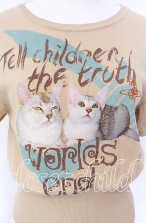 画像2: ヴィヴィアンウエストウッド 中古 / CAT プリント半袖ニット UNISEX/S ベージュ  O-25-09-21-012-sk-YM-OS (2)