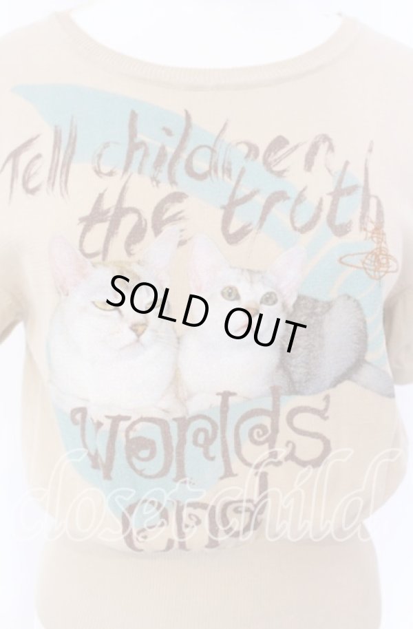 画像2: ヴィヴィアンウエストウッド 中古 / CAT プリント半袖ニット UNISEX/S ベージュ  O-25-09-21-012-sk-YM-OS (2)