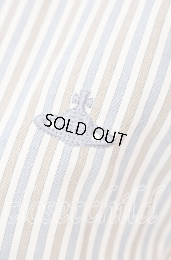 画像2: ヴィヴィアンウエストウッド 中古 / フリルスタンドカラーブラウス 3 ブルーｘマスタード  O-25-09-28-015-bl-YM-OS (2)