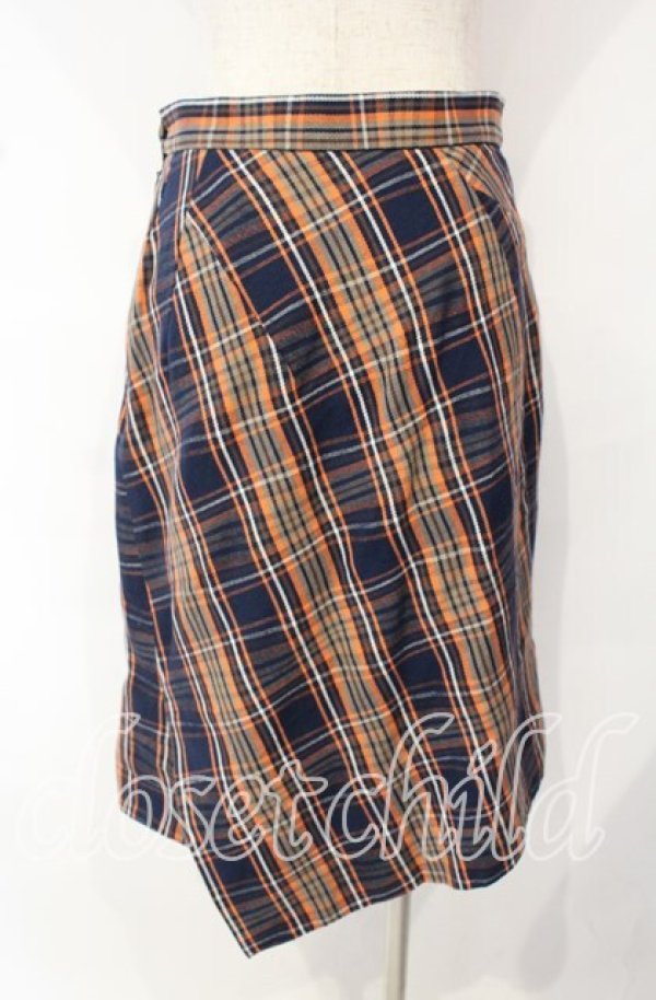 画像3: ヴィヴィアンウエストウッド 中古 / Asymmetry Tartan SKIRT（アシンメトリータータンスカート） 40 オレンジｘネイビー  O-25-10-12-036-sk-YM-OS (3)