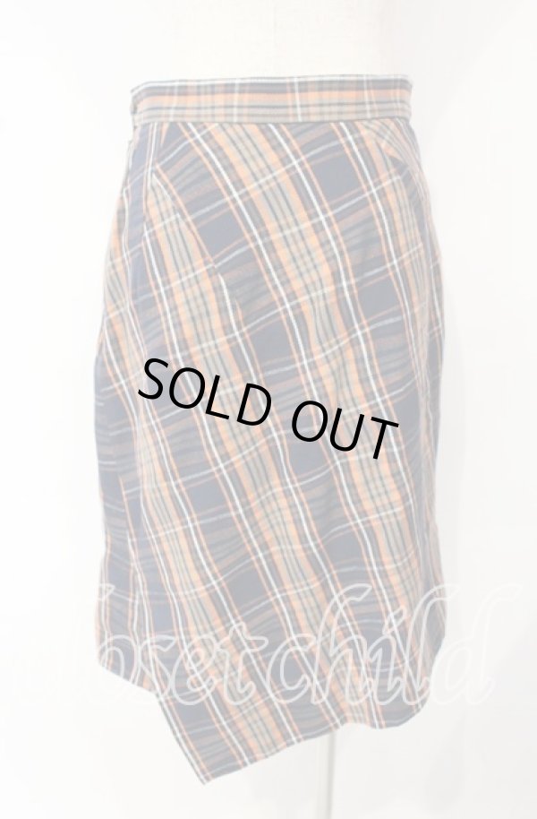 画像3: ヴィヴィアンウエストウッド 中古 / Asymmetry Tartan SKIRT（アシンメトリータータンスカート） 40 オレンジｘネイビー  O-25-10-12-036-sk-YM-ZH (3)