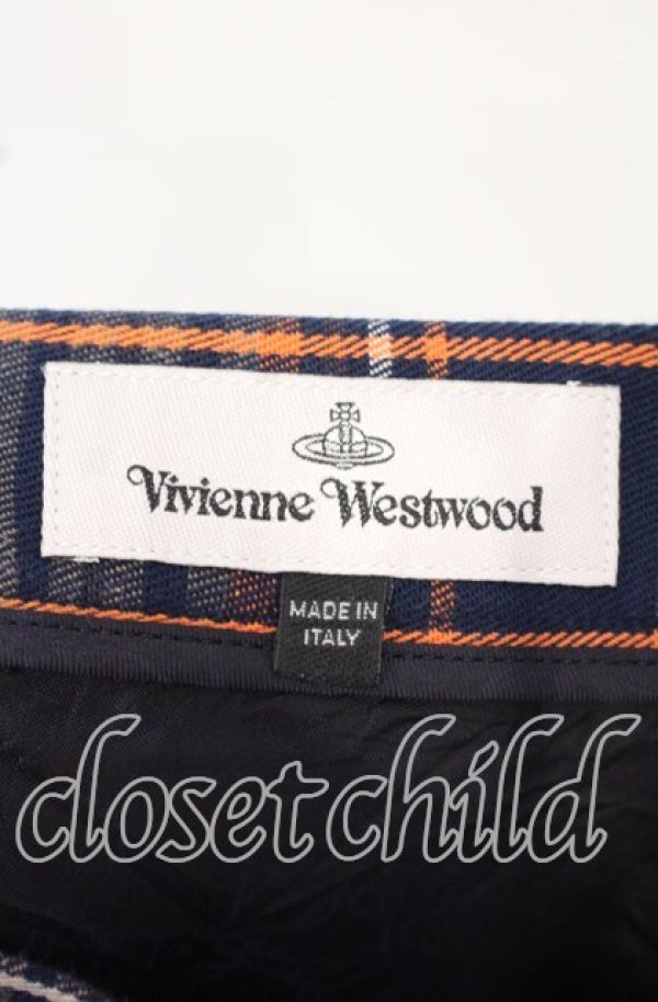 画像4: ヴィヴィアンウエストウッド 中古 / Asymmetry Tartan SKIRT（アシンメトリータータンスカート） 40 オレンジｘネイビー  O-25-10-12-036-sk-YM-OS (4)