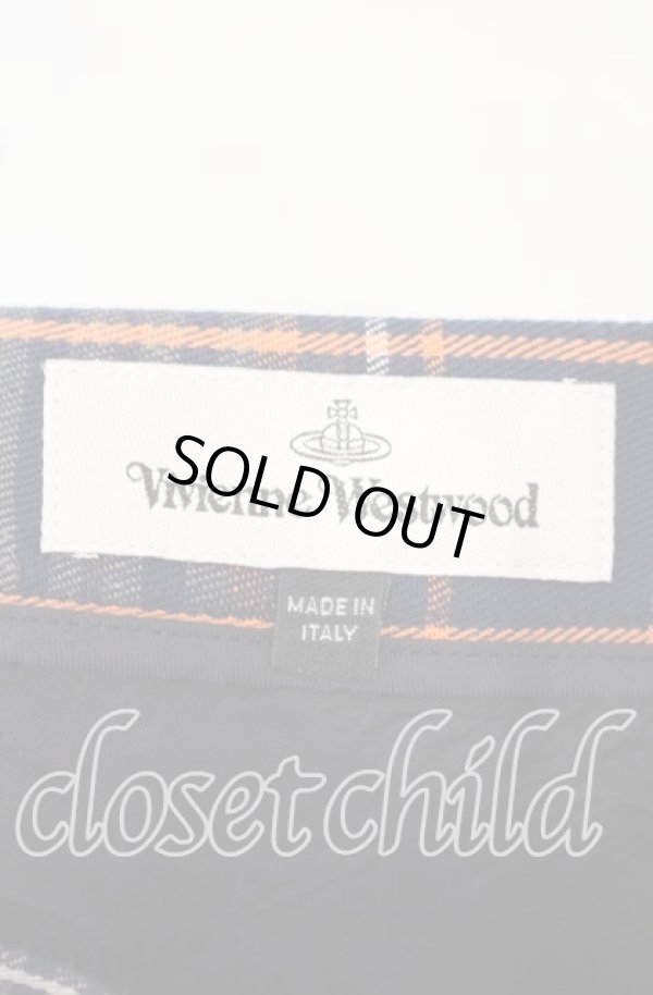 画像4: ヴィヴィアンウエストウッド 中古 / Asymmetry Tartan SKIRT（アシンメトリータータンスカート） 40 オレンジｘネイビー  O-25-10-12-036-sk-YM-ZH (4)