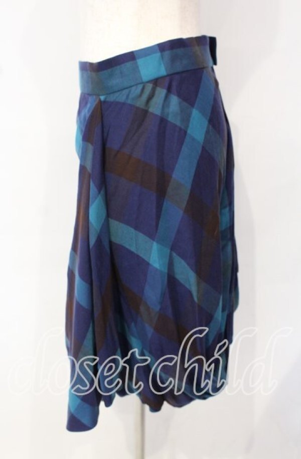 画像2: ヴィヴィアンウエストウッド 中古 / ブロックチェックドレープスカート 2 ブルー  O-25-10-12-037-sk-YM-OS (2)