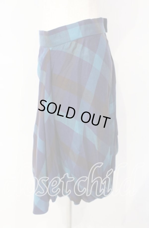 画像2: ヴィヴィアンウエストウッド 中古 / ブロックチェックドレープスカート 2 ブルー  O-25-10-12-037-sk-YM-ZH (2)