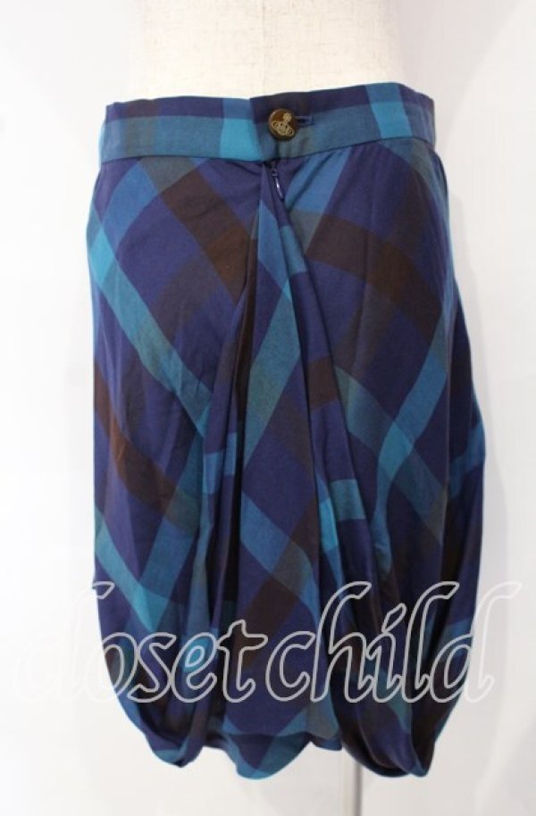 画像3: ヴィヴィアンウエストウッド 中古 / ブロックチェックドレープスカート 2 ブルー  O-25-10-12-037-sk-YM-OS (3)
