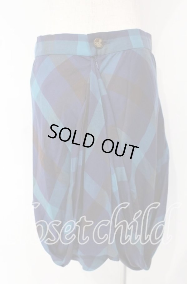 画像3: ヴィヴィアンウエストウッド 中古 / ブロックチェックドレープスカート 2 ブルー  O-25-10-12-037-sk-YM-ZH (3)