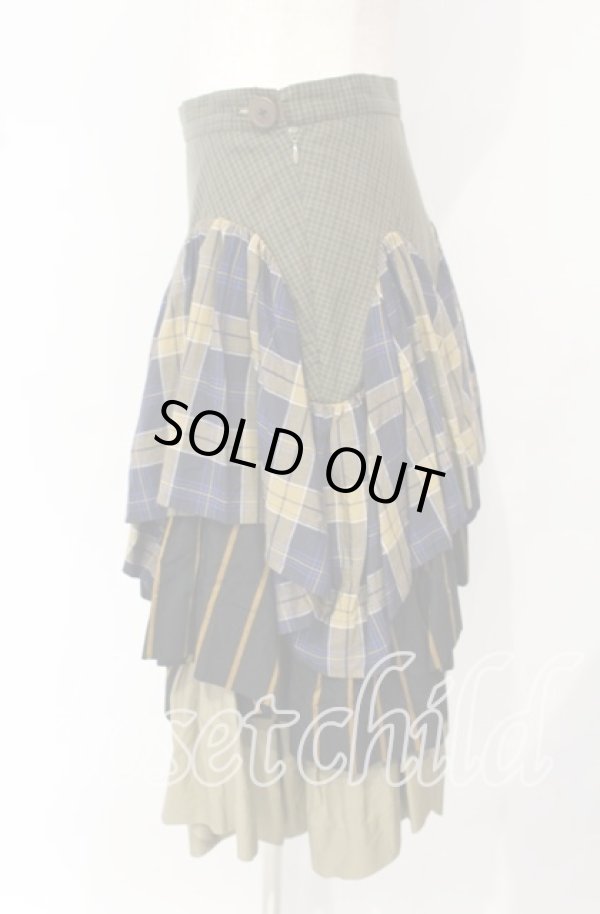 画像2: ヴィヴィアンウエストウッド 中古 / トリプルパターンブロッキングアルマジロスカート 02 カーキ系  O-25-10-12-046-sk-YM-OS (2)