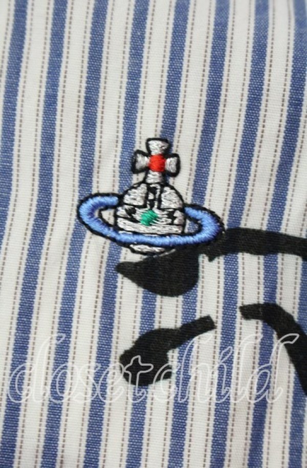 画像2: ヴィヴィアンウエストウッド 中古 / ケイブマンストライプシャツ 46 ブルー  O-25-10-12-005-bl-YM-OS (2)