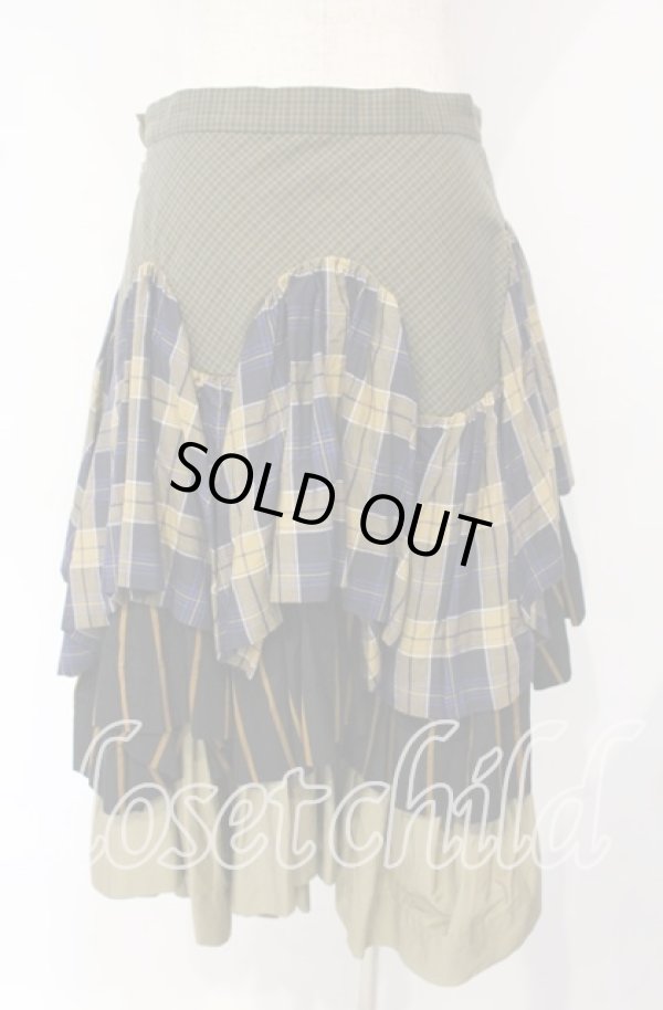 画像4: ヴィヴィアンウエストウッド 中古 / トリプルパターンブロッキングアルマジロスカート 02 カーキ系  O-25-10-12-046-sk-YM-OS (4)