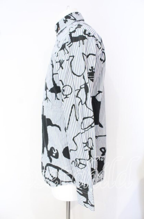 画像3: ヴィヴィアンウエストウッド 中古 / ケイブマンストライプシャツ 46 ブルー  O-25-10-12-005-bl-YM-OS (3)