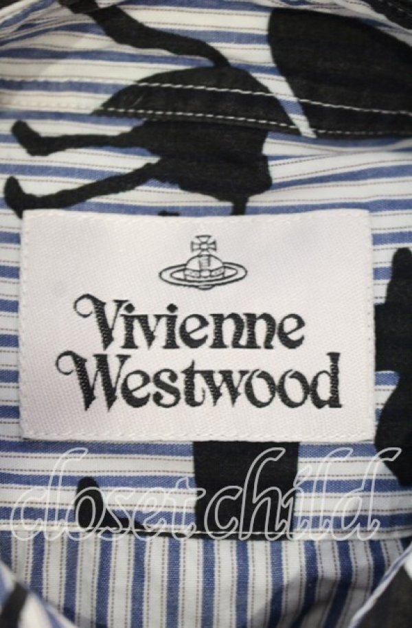 画像5: ヴィヴィアンウエストウッド 中古 / ケイブマンストライプシャツ 46 ブルー  O-25-10-12-005-bl-YM-OS (5)