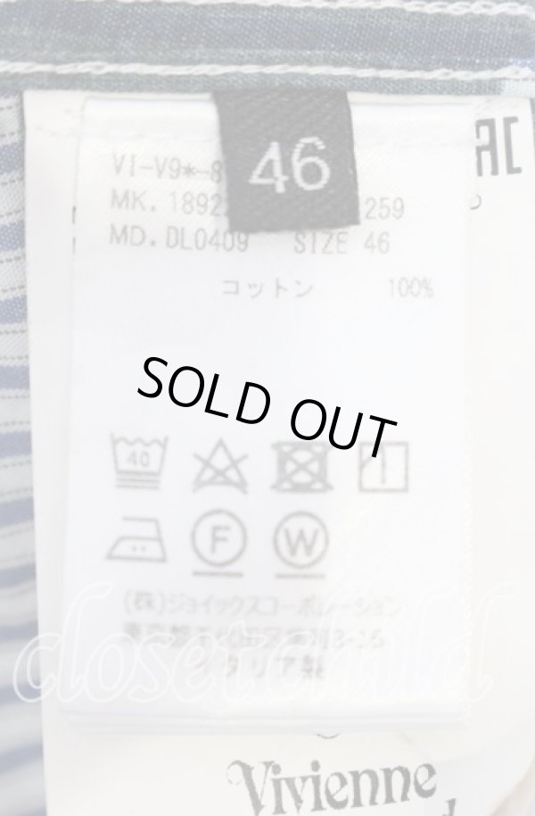 画像6: ヴィヴィアンウエストウッド 中古 / ケイブマンストライプシャツ 46 ブルー  O-25-10-12-005-bl-YM-ZH (6)
