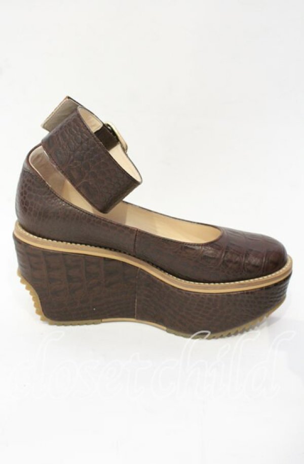 画像5: ヴィヴィアンウエストウッド 中古 / プラットホームベルトパンプスシューズ 38（約24cm） ダークブラウンｘクロコエンボス  O-25-10-12-058-sh-YM-ZT1116G (5)