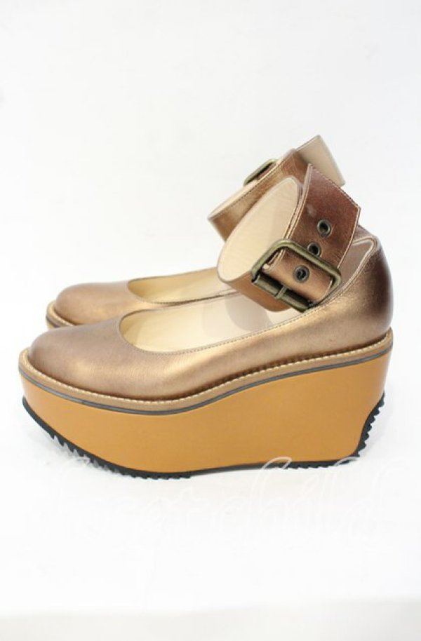 画像3: ヴィヴィアンウエストウッド 中古 / プラットホームベルトパンプスシューズ 38（24cm相当） ブロンズｘブラウン  O-25-10-12-060-sh-YM-ZT1116G (3)