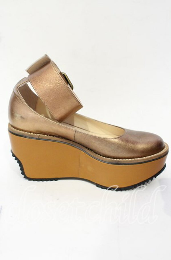 画像6: ヴィヴィアンウエストウッド 中古 / プラットホームベルトパンプスシューズ 38（24cm相当） ブロンズｘブラウン  O-25-10-12-060-sh-YM-ZT1116G (6)