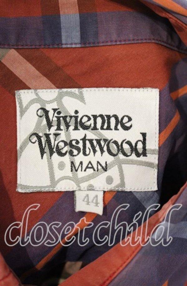 画像5: ヴィヴィアンウエストウッド MAN 中古 / 半袖チェックシャツ 44 レッド  O-25-10-12-010-bl-YM-ZH (5)