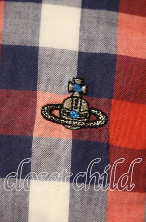 画像2: ヴィヴィアンウエストウッド 中古 / オジークラーク半袖チェックシャツ 44 レッド  O-25-10-12-011-bl-YM-ZH (2)