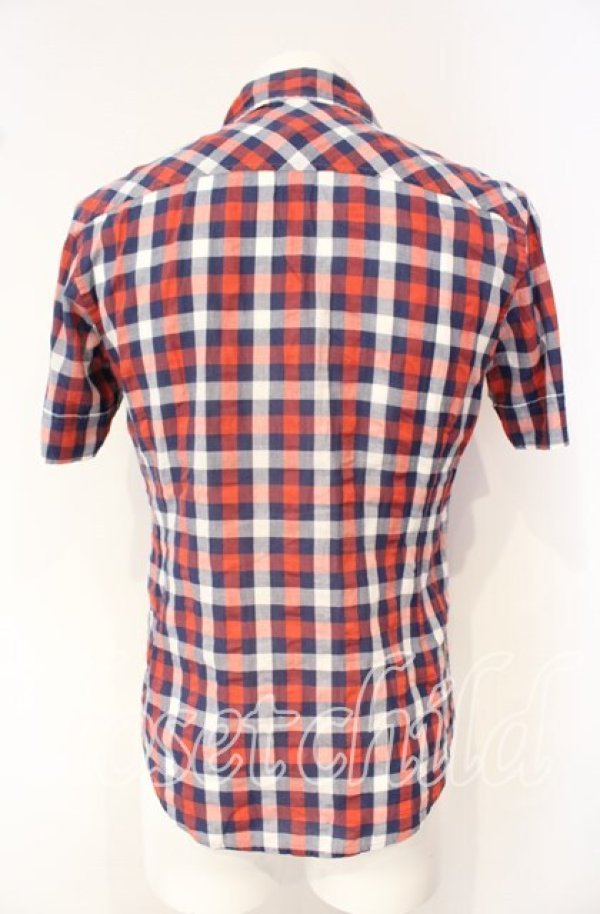 画像4: ヴィヴィアンウエストウッド 中古 / オジークラーク半袖チェックシャツ 44 レッド  O-25-10-12-011-bl-YM-ZH (4)
