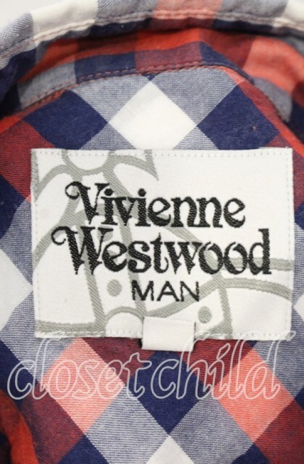 画像5: ヴィヴィアンウエストウッド 中古 / オジークラーク半袖チェックシャツ 44 レッド  O-25-10-12-011-bl-YM-ZH (5)