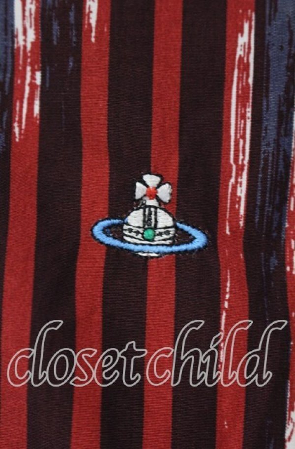 画像2: ヴィヴィアンウエストウッド 中古 / ペインテッドストライプシャツ 48 グリーンｘレッド  O-25-10-12-012-bl-YM-OS (2)