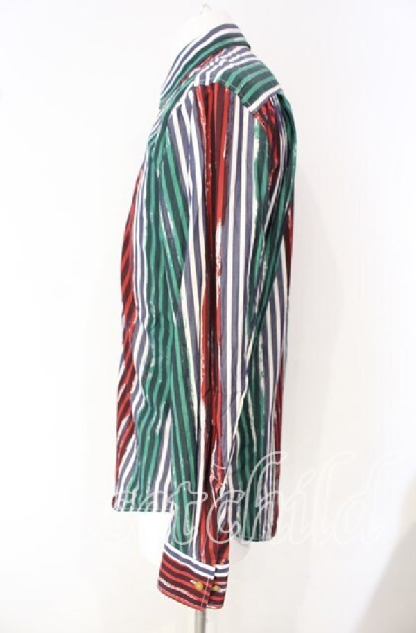 画像3: ヴィヴィアンウエストウッド 中古 / ペインテッドストライプシャツ 48 グリーンｘレッド  O-25-10-12-012-bl-YM-OS (3)
