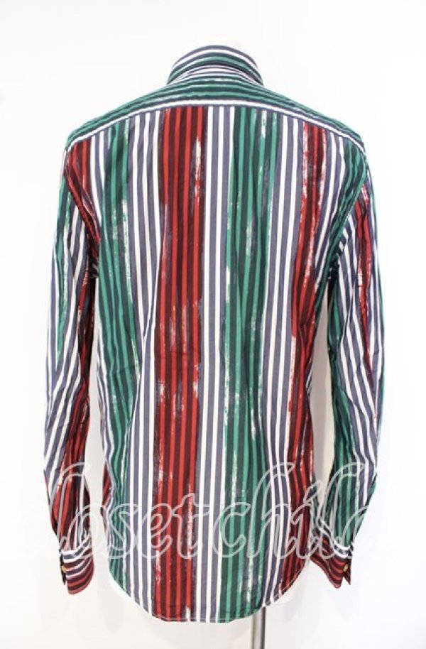 画像4: ヴィヴィアンウエストウッド 中古 / ペインテッドストライプシャツ 48 グリーンｘレッド  O-25-10-12-012-bl-YM-OS (4)