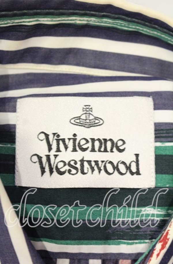 画像5: ヴィヴィアンウエストウッド 中古 / ペインテッドストライプシャツ 48 グリーンｘレッド  O-25-10-12-012-bl-YM-OS (5)