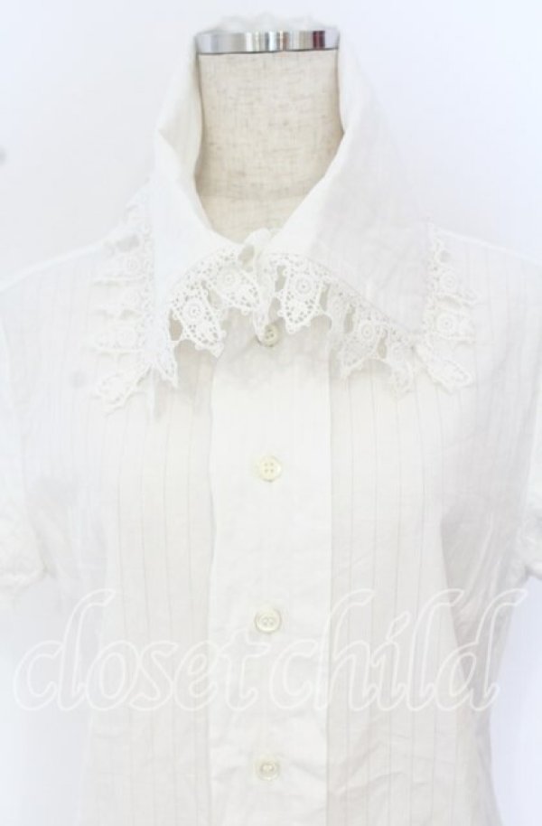 画像2: ヴィヴィアンウエストウッド 中古 / コットンレースストライプ半袖ブラウス 38 ホワイト  O-25-10-19-041-bl-YM-OS (2)