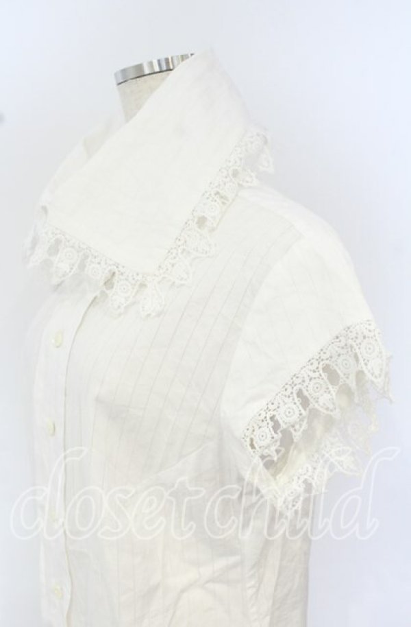 画像3: ヴィヴィアンウエストウッド 中古 / コットンレースストライプ半袖ブラウス 38 ホワイト  O-25-10-19-041-bl-YM-OS (3)