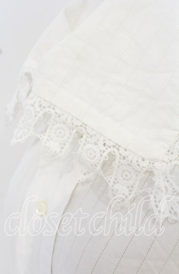 画像4: ヴィヴィアンウエストウッド 中古 / コットンレースストライプ半袖ブラウス 38 ホワイト  O-25-10-19-041-bl-YM-OS (4)